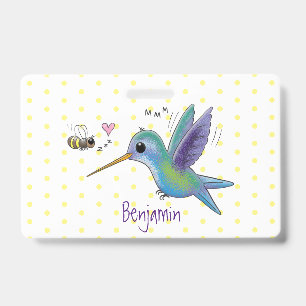 Cute bee hummingbird cartoon illustration badge