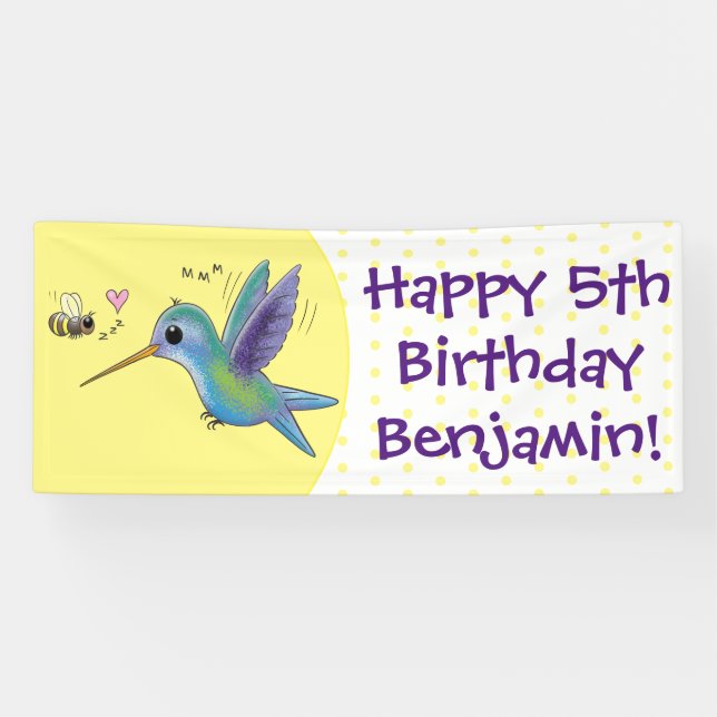 Cute bee hummingbird cartoon illustration banner (Horizontal)