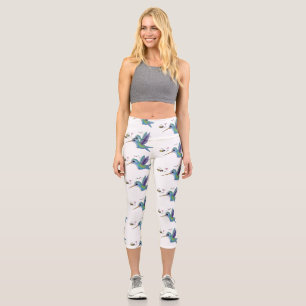 Cute bee hummingbird cartoon illustration capri leggings