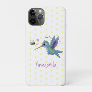 Cute bee hummingbird cartoon illustration iPhone 11 pro case