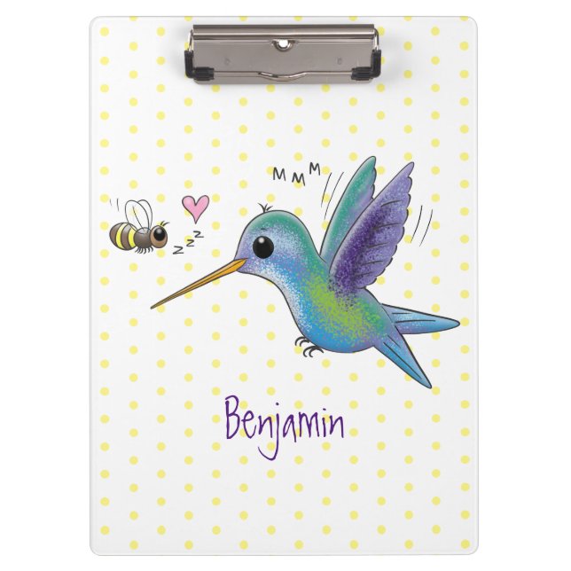 Cute bee hummingbird cartoon illustration clipboard (Front)