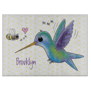 Cute bee hummingbird cartoon illustration cutting board