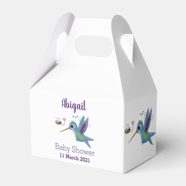 Cute bee hummingbird cartoon illustration favor box (Front Side)