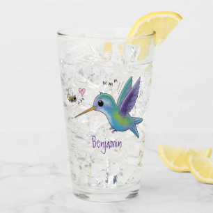 Cute bee hummingbird cartoon illustration glass