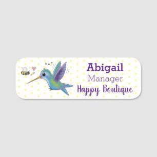 Cute bee hummingbird cartoon illustration name tag