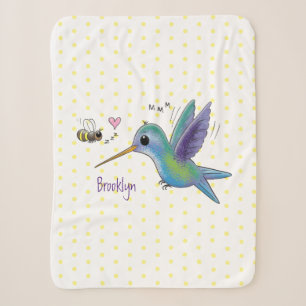 Cute bee hummingbird cartoon illustration sherpa blanket