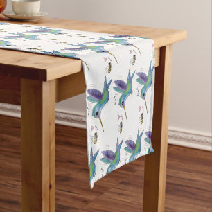 Cute bee hummingbird cartoon illustration short table runner