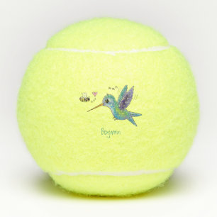 Cute bee hummingbird cartoon illustration tennis balls