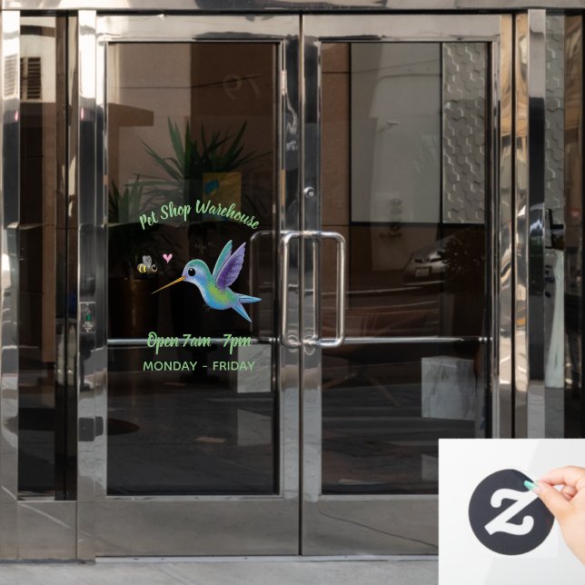 Cute bee hummingbird cartoon illustration window cling (Office Door)
