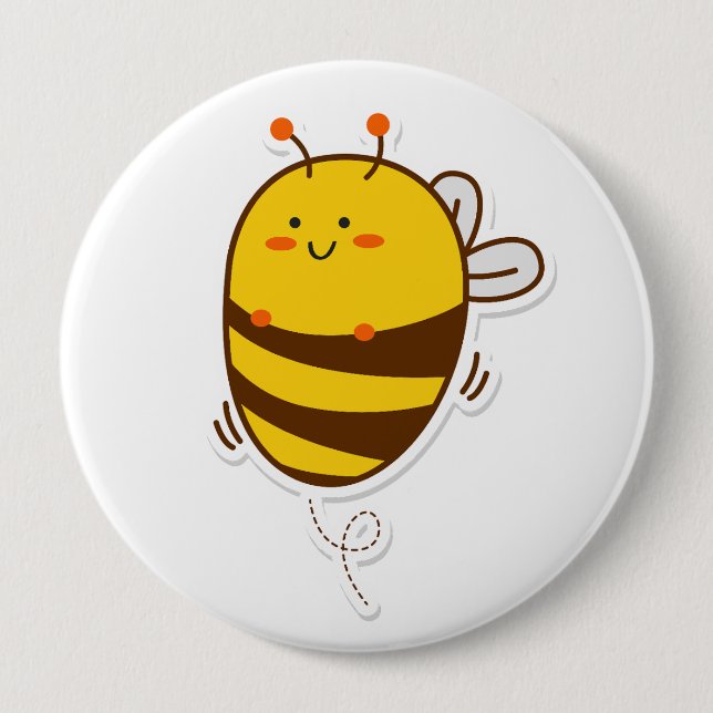 Cute Bee Kawaii Drawing 4 Inch Round Button (Front)