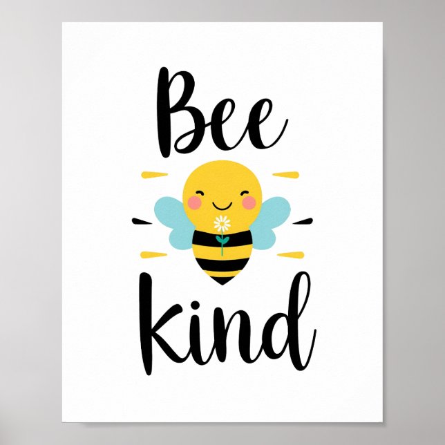 Cute "Bee Kind" Pun with Bumblebee Poster (Front)