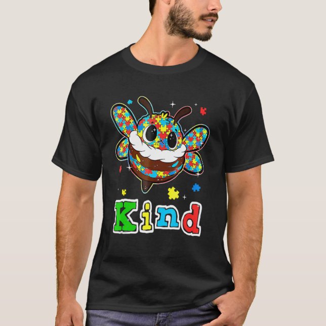 Cute Bee Kind Puzzle Autism Piece Tee Autism Aware (Front)