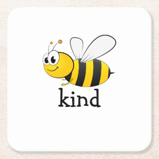 Cute Bee Kind  Square Paper Coaster