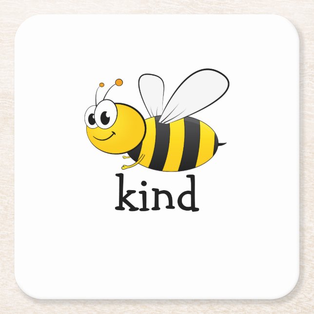 Cute Bee Kind  Square Paper Coaster (Front)
