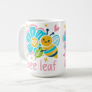 Cute Bee Leaf Believe Pun Inspirational Floral Tea Coffee Mug