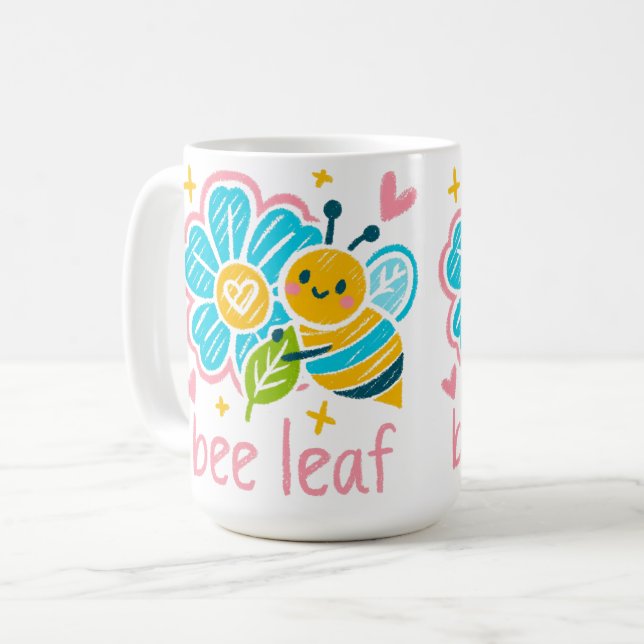 Cute Bee Leaf Believe Pun Inspirational Floral Tea Coffee Mug (Front Left)