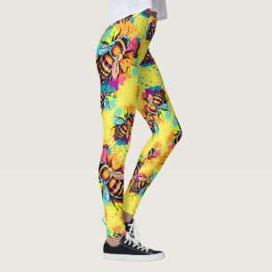 Cute Bee Leggings - Yellow Honey Bees Leggings
