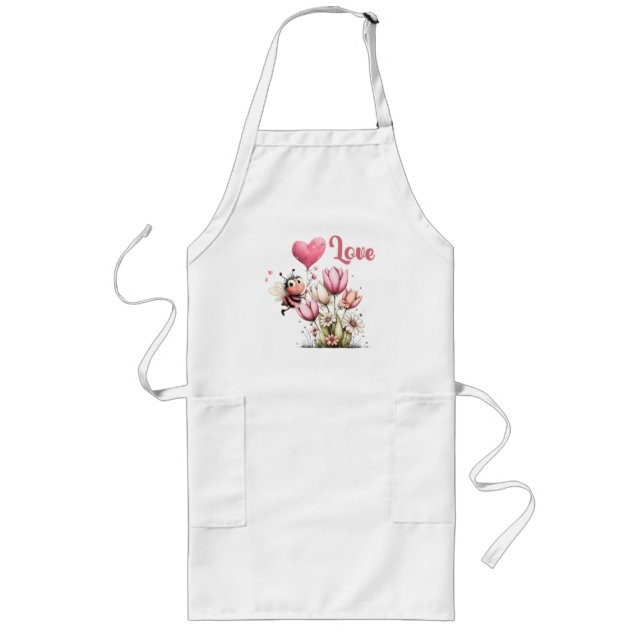 Cute Bee Love Heart Balloon Spring Flowers Long Apron (Front)