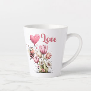 Cute Bee Love Heart & Floral  Latte Mug