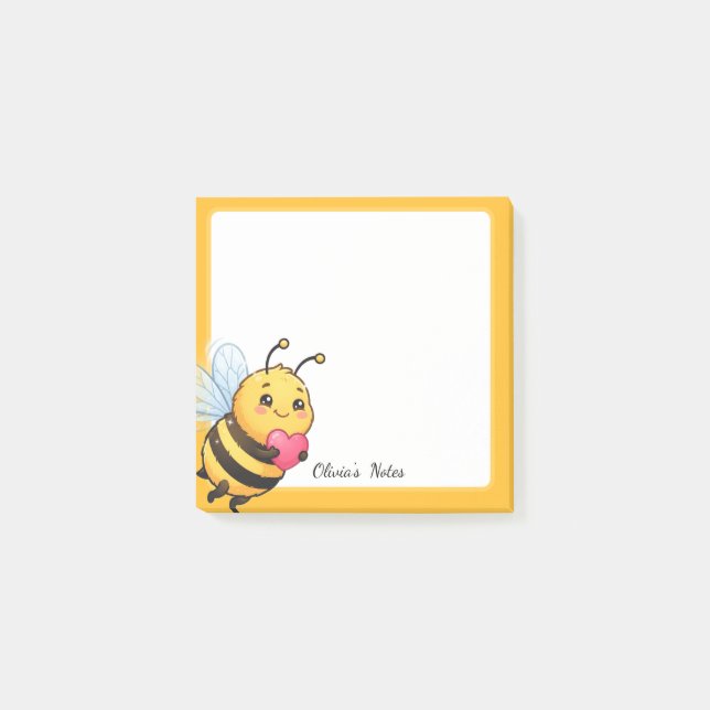 Cute Bee Love Personalized Sticky Notes (Front)