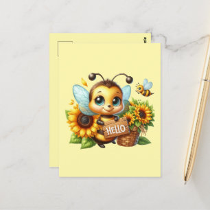 Cute bee lovers hello postcard