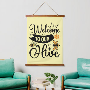 Cute bee lovers hive word art welcome hanging tapestry