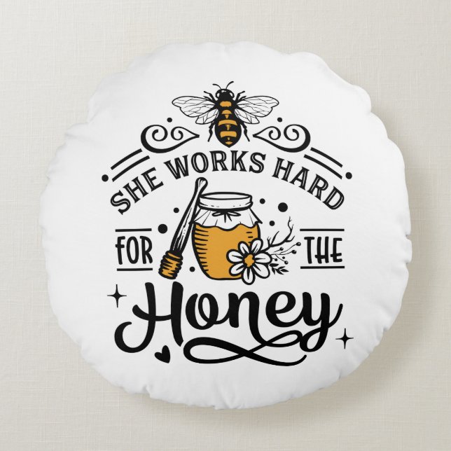 cute bee lovers word art honey round pillow (Front)