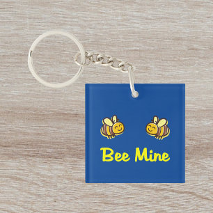Cute Bee Mine Retro Bumble Bees Dark Colour Keychain