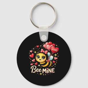 Cute Bee Mine Valentine Design With Hearts And Llo Keychain