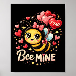 Cute Bee Mine Valentine Design With Hearts And Llo Poster