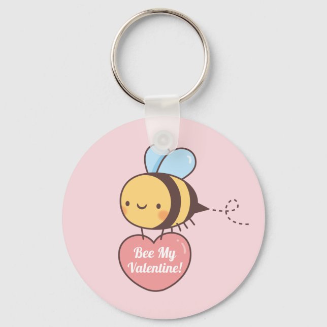 Cute Bee My Valentine Pun Keychain (Front)