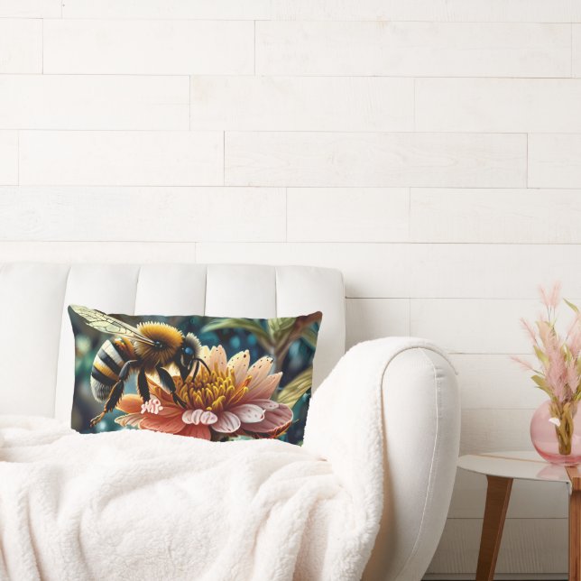Cute Bee On Flower Lumbar Pillow (Couch)