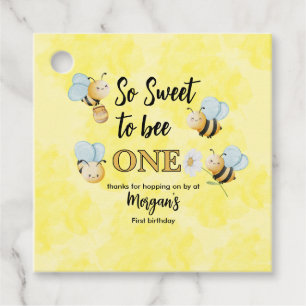 Cute Bee One Yellow Black First Birthday Party Favour Tags