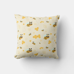 Cute Bee Pattern and Honey Comb Throw Pillow