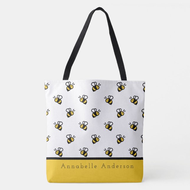 Cute Bee Pattern Personalize Tote Bag (Front)