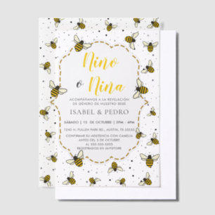 Cute Bee Pattern Spanish Gender Reveal Vellum Invitations