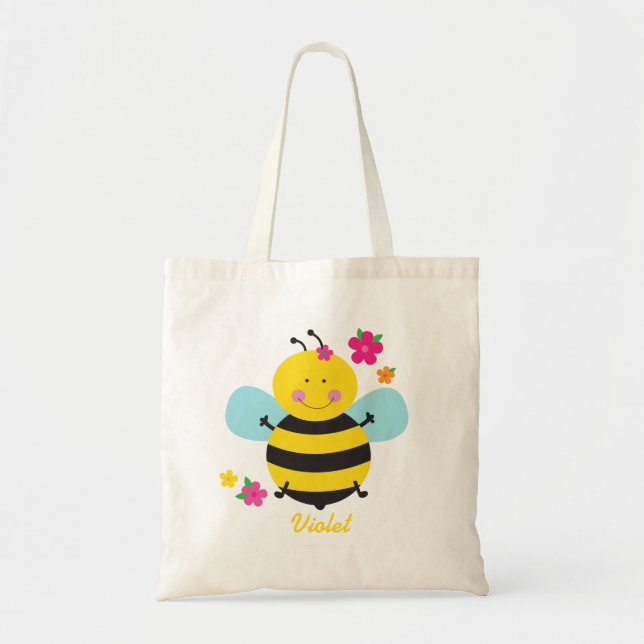 Cute Bee Personalized Budget Tote Bag (Front)