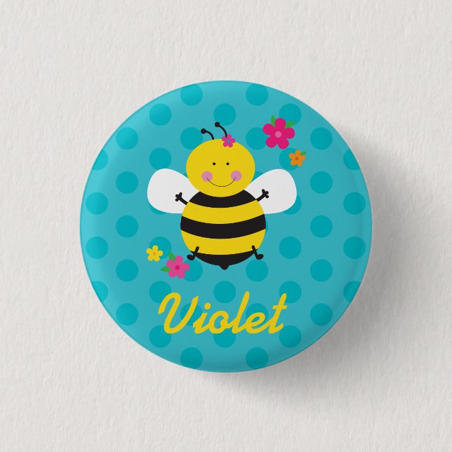 Cute Bee Personalized Pin/Button 1 Inch Round Button (Front)