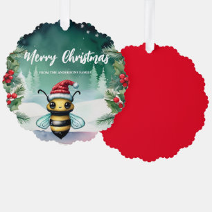 Cute Bee Pet Santa Xmas Holiday Party Family boys Ornament Card