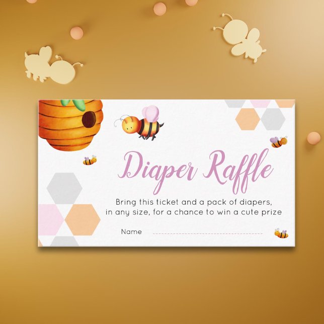 Cute Bee Pink Diaper Raffle Baby Shower Enclosure Card (Creator Uploaded)