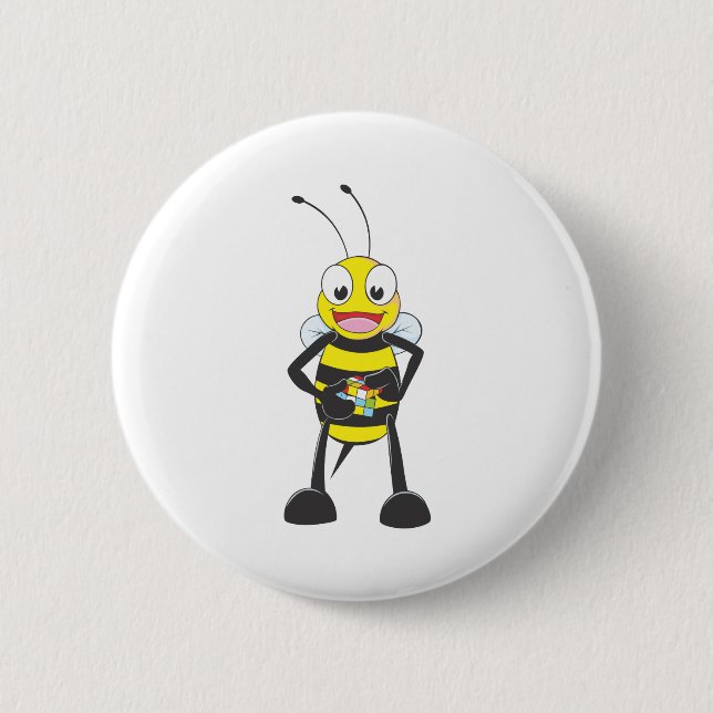 Cute Bee Playing Coloured Cube 2 Inch Round Button (Front)