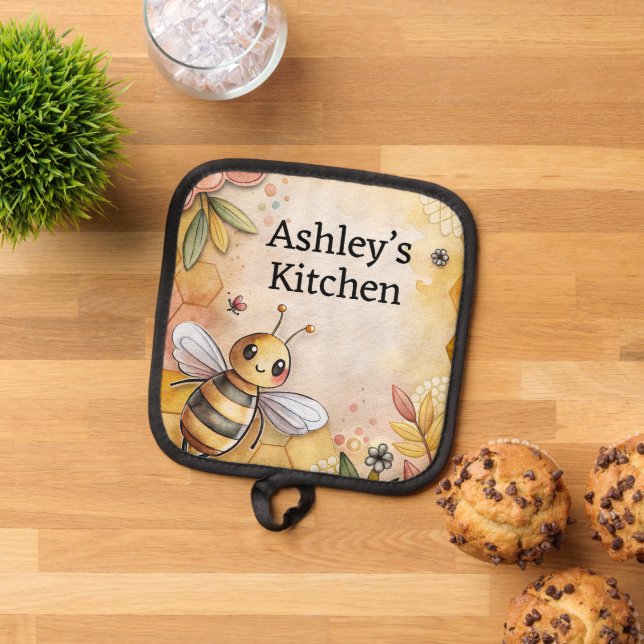 Cute bee potholders personalized pot holder (Top Down)