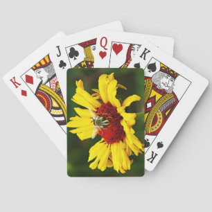 Cute Bee Rests on Bright Yellow Wildflower Playing Cards