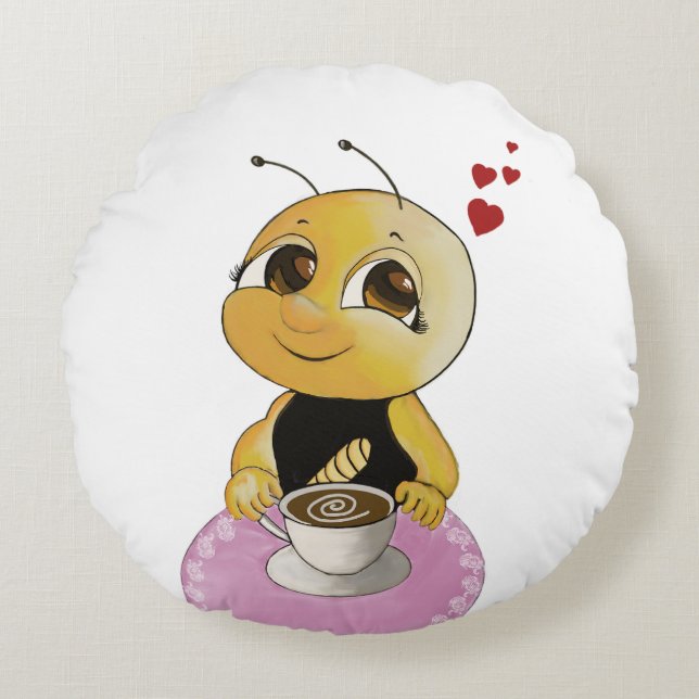Cute Bee Round Pillow (Front)