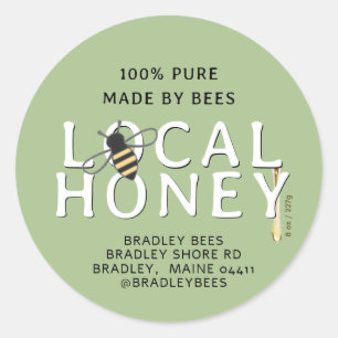 Cute Bee Stylish Green Lid Label with Honey Drip
