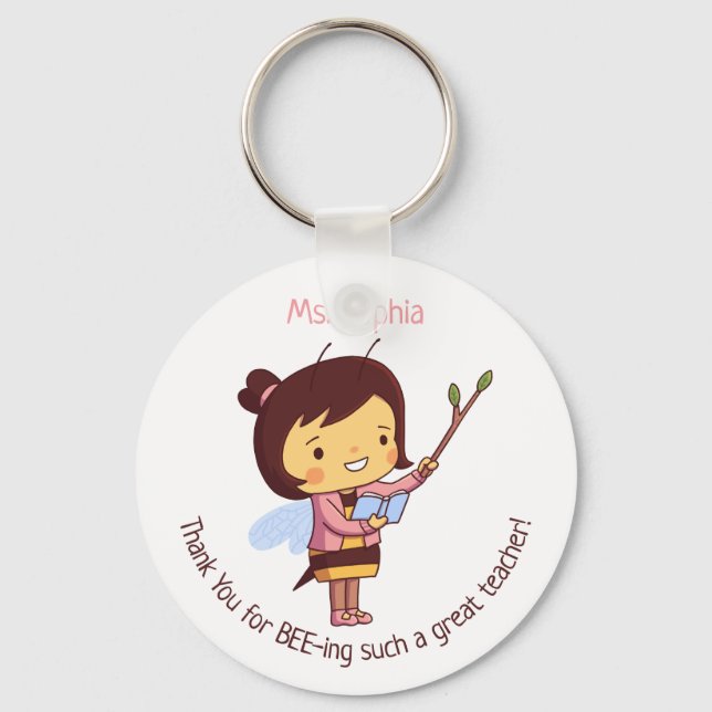Cute Bee Teacher Thank You Appreciation Day Keychain (Front)