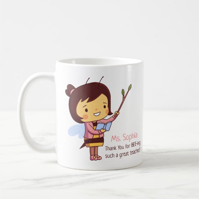 Cute Bee Teacher Thank You Personalized Coffee Mug (Left)