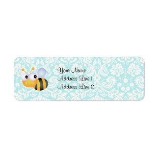 Cute Bee; Teal Damask Pattern