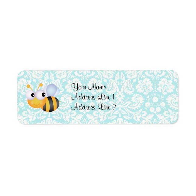 Cute Bee; Teal Damask Pattern (Front)