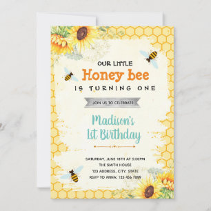 Cute bee theme birthday shower party invitation